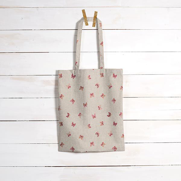 Dekostoff Halbpanama Schmetterlinge – natur/rosa | Reststück 50cm