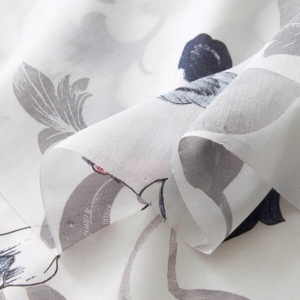 Seiden-Viskose-Satin ornamentale Blumen – weiss | Reststück 100cm