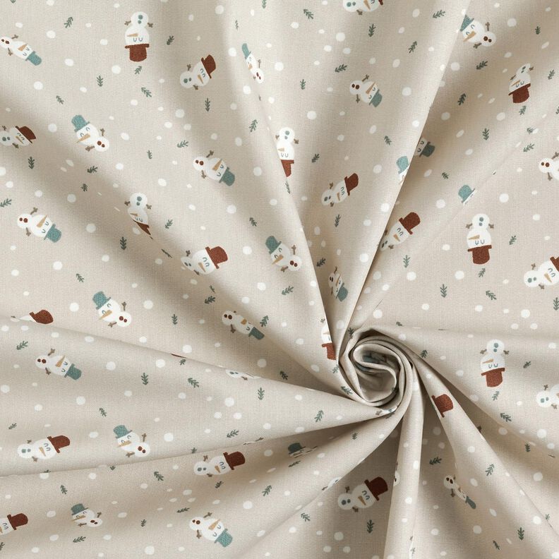 Baumwollstoff Popeline süße Schneemänner – helltaupe, image number 3