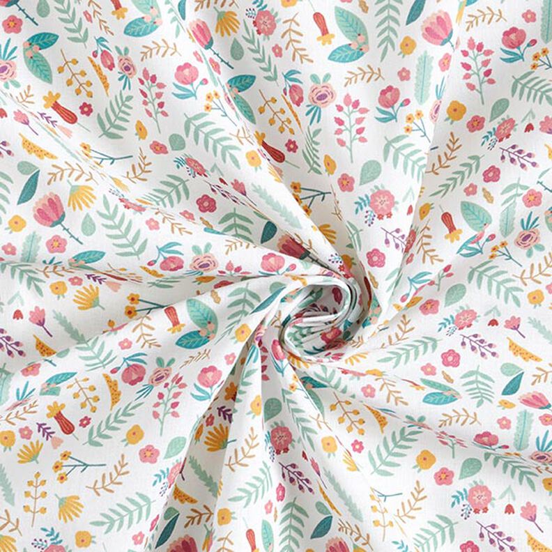 Baumwollstoff Perkal kleine Blumen und Blätter – rosa/gelb,  image number 3
