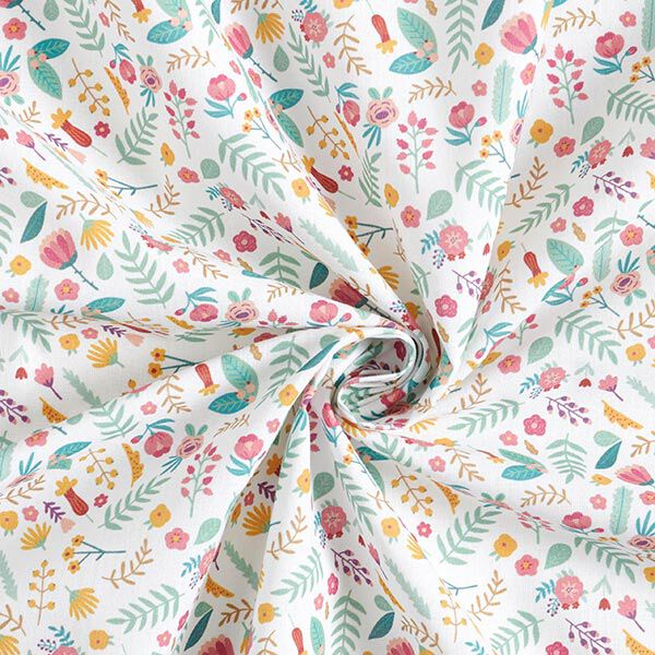 Baumwollstoff Perkal kleine Blumen und Blätter – rosa/gelb,  image number 3