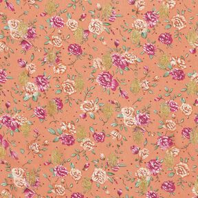 Crêpe Chiffon Blumen und Goldpunkte – hummer, 