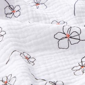 Musselin/ Doppel-Krinkel Gewebe gemalte Mohnblumen – weiss/schwarz, 
