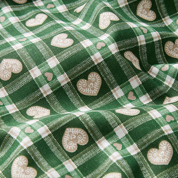 Baumwollstoff Cretonne Vichykaro und Herzen – grün – Muster,  image number 2