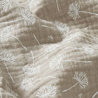 Musselin/ Doppel-Krinkel Gewebe Pusteblumen – beige/weiss, 