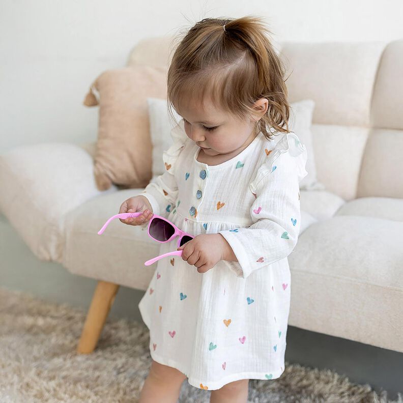 Musselin/ Doppel-Krinkel Gewebe bunte Herzen Digitaldruck – weiss,  image number 5