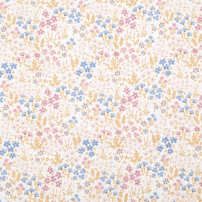 Beschichtete Baumwolle bunte Blumenwiese – weiss/pastellviolett,  image number 1