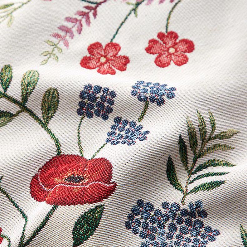Dekostoff Gobelin Mohnblumen – wollweiss/rot,  image number 2