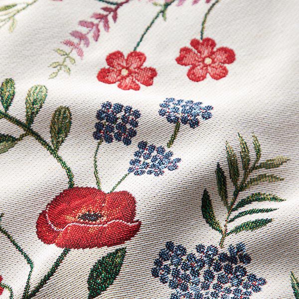 Dekostoff Gobelin Mohnblumen – wollweiss/rot,  image number 2