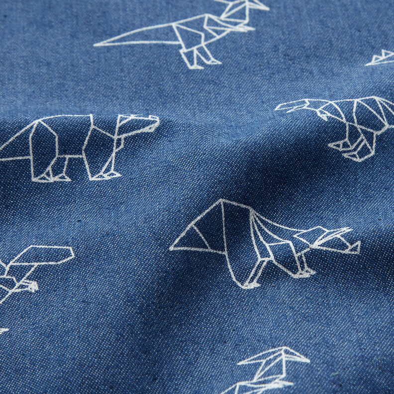 Jeansstoff Stretch Origami-Dinos – jeansblau,  image number 2