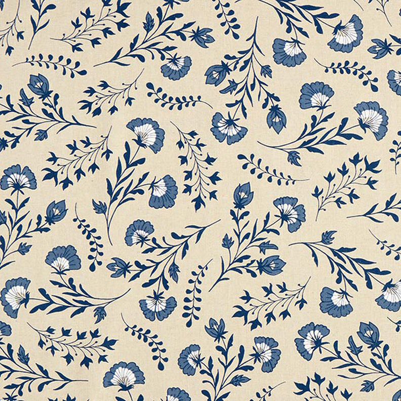 Dekostoff Halbpanama Blümchen – natur/ozeanblau,  image number 1