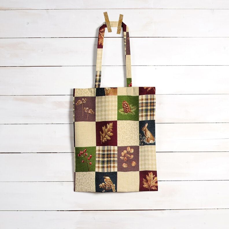 Dekostoff Gobelin herbstliches Patchwork – hellbeige/karminrot,  image number 6