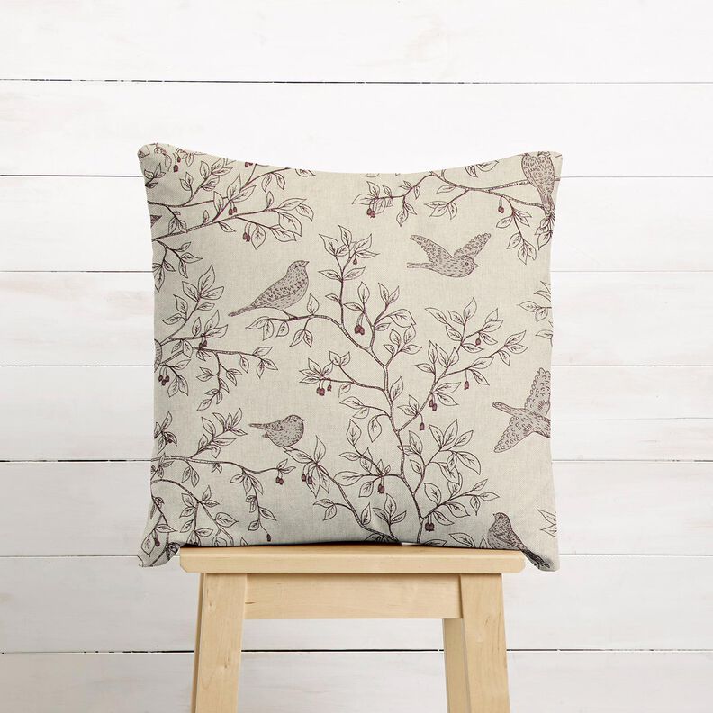 Dekostoff Halbpanama Singvögel – natur/burgunder,  image number 6