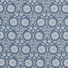 Baumwollstoff Cretonne Blumen und Ranken – blaugrau/weiss, 