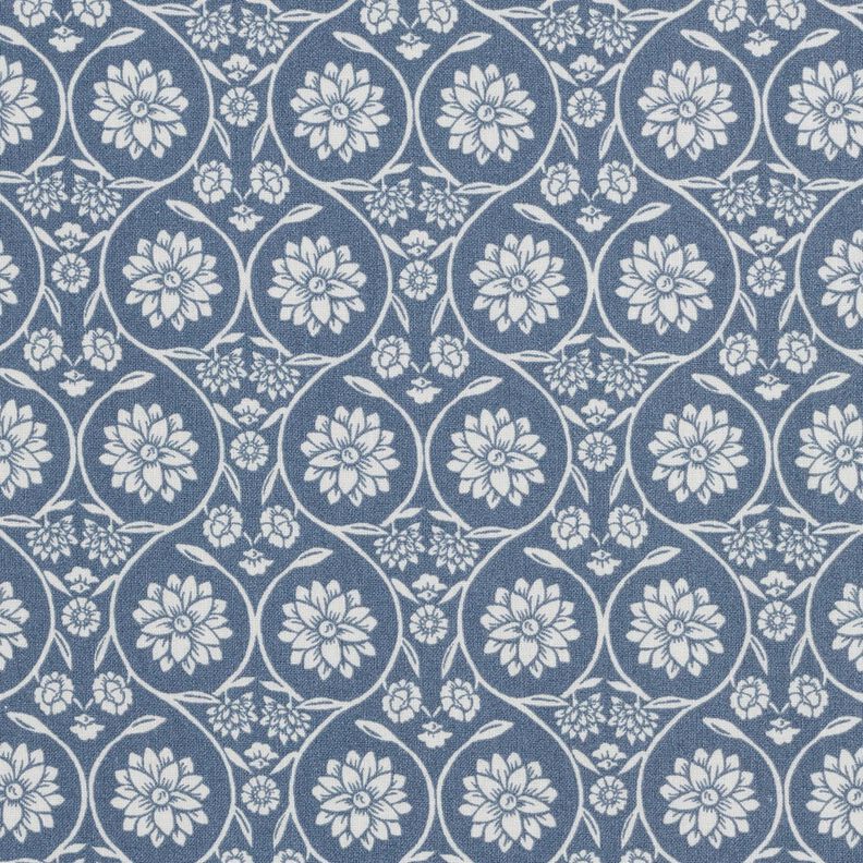 Baumwollstoff Cretonne Blumen und Ranken – blaugrau/weiss,  image number 1