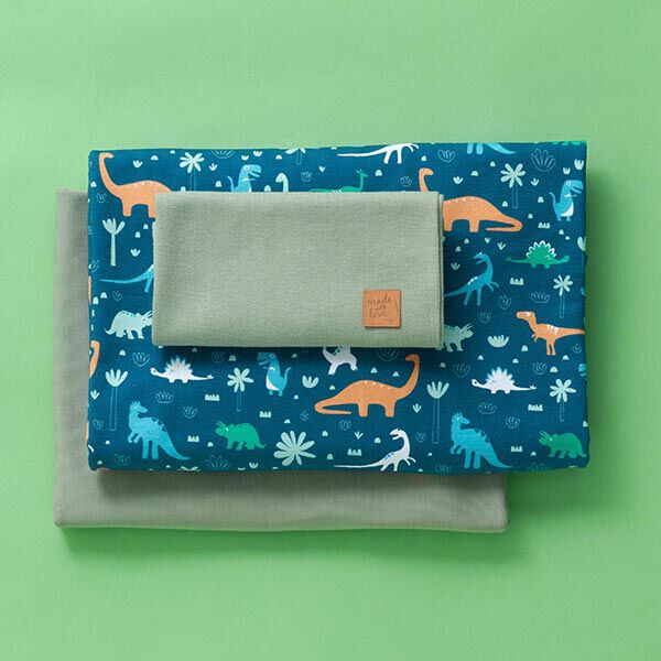 Stoffpaket Jersey Dinowelt | PETIT CITRON – petrol, image number 1