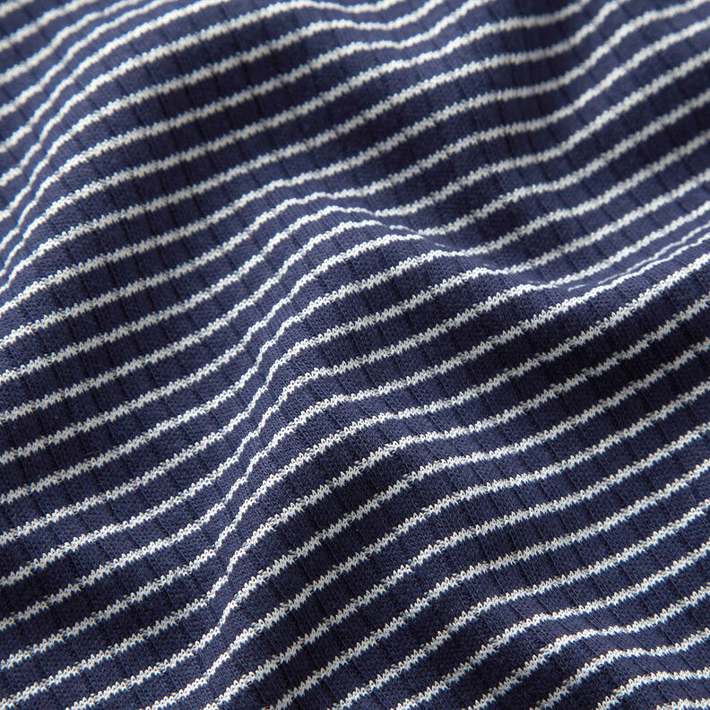 Rippenjersey Mini Streifen – marineblau/weiss,  image number 2