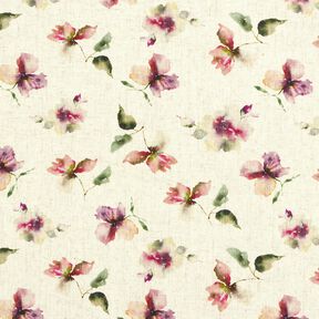 Viskose-Leinen-Mix Aquarellblumen – natur/traube, 