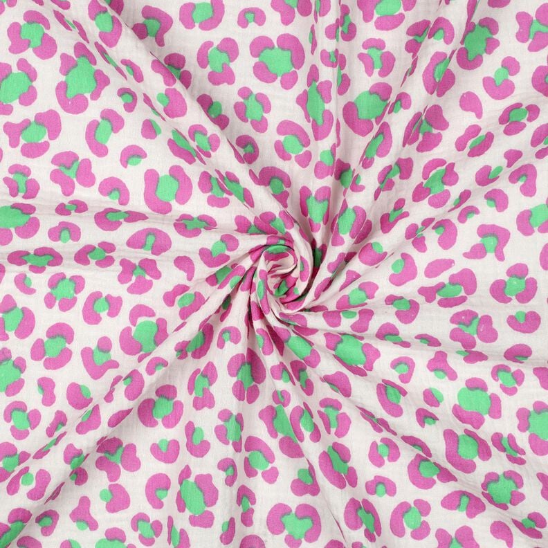 Musselin/ Doppel-Krinkel Gewebe bunter Leo Print | Poppy Fabrics – elfenbein/hellgrün,  image number 3