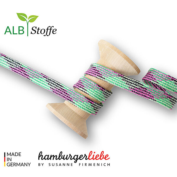 GOTS Bio Flechtkordel TWIST ME Plaid [24 mm] | Albstoffe – neongrün/pink,  image number 1