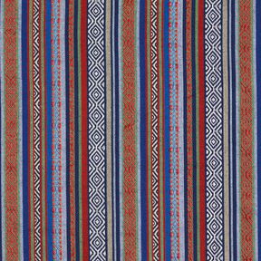 Dekostoff Jacquard abstrakte Streifen – marineblau/karminrot, 