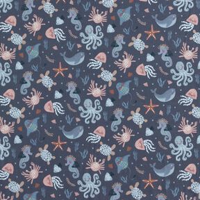 Baumwolljersey süße Meerestiere Digitaldruck | Poppy Fabrics – nachtblau, 