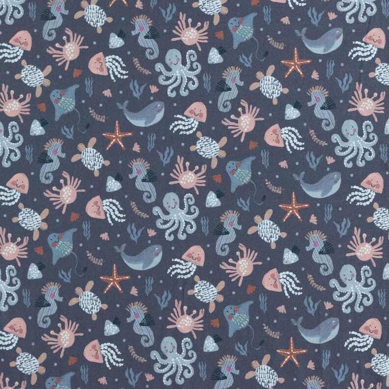 Baumwolljersey süße Meerestiere Digitaldruck | Poppy Fabrics – nachtblau,  image number 1