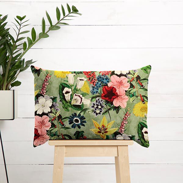 Dekosamt Vintage Blüten – grün/altrosa | Reststück 50cm