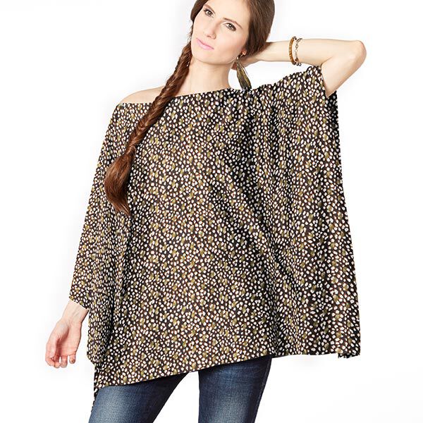 Crêpe Chiffon Metallicdruck Goldflecken – schwarz/terracotta | Reststück 50cm