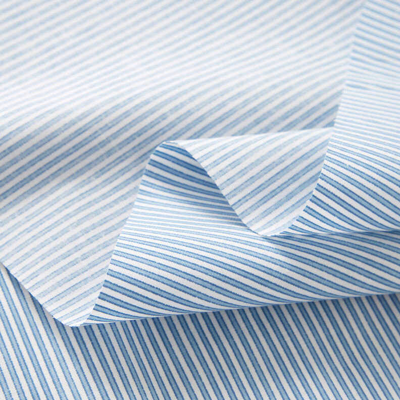 Hemdenstoff Stretch schmale Streifen – weiss/hellblau, image number 3