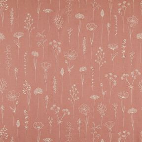 Dekostoff Halbpanama zarte Blumen – altrosa, 
