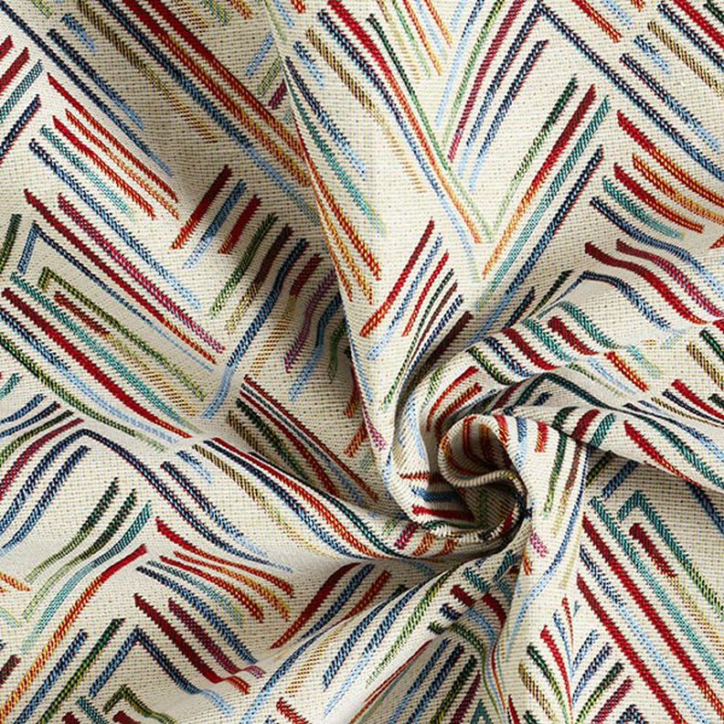 Dekostoff Gobelin Linien-Zickzack – hellbeige/blau, image number 3