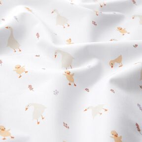 GOTS Baumwollpopeline süße Gänse und Küken | Poppy Fabrics – weiss, 