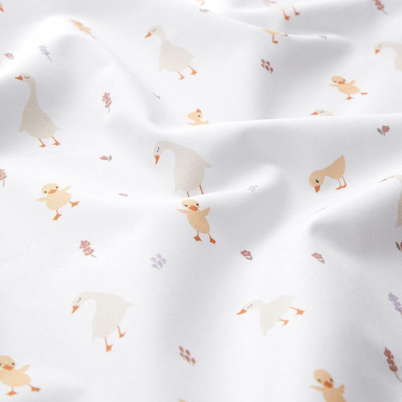 GOTS Baumwollpopeline süße Gänse und Küken | Poppy Fabrics – weiss,  image number 2