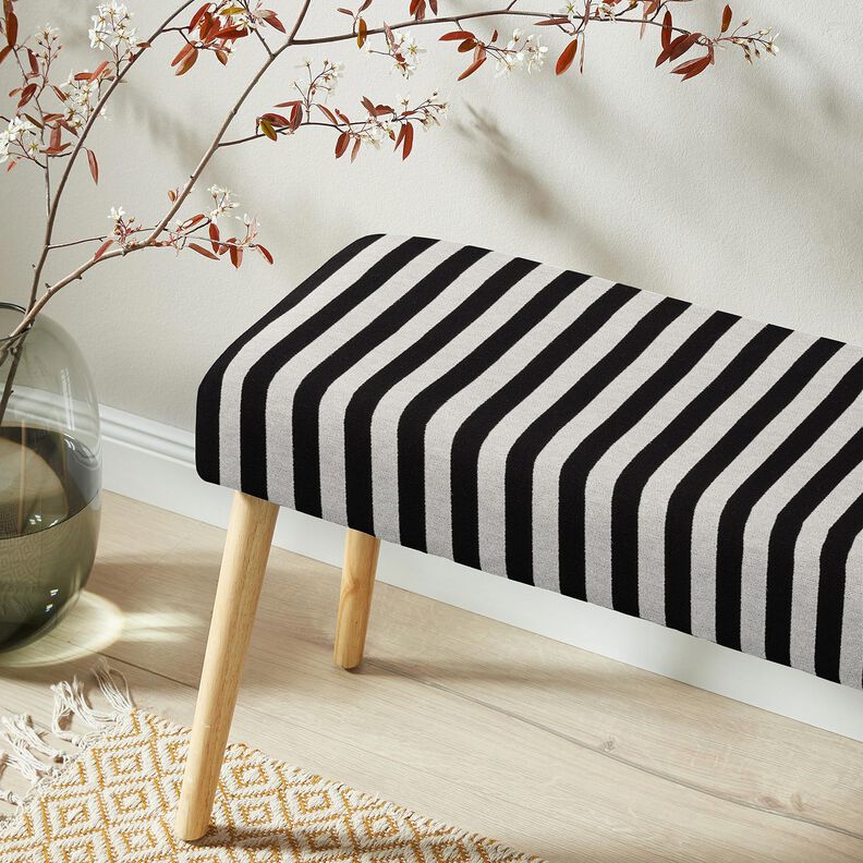 Dekostoff Jacquard breite Streifen – elfenbein/schwarz,  image number 6