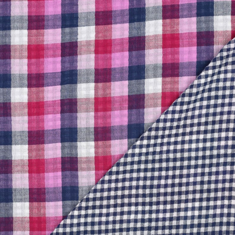 Musselin/ Doppel-Krinkel Gewebe Karo Doubleface | Poppy Fabrics – lila/marineblau, image number 4
