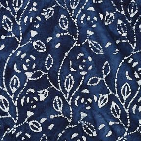 Viskose-Voile Batik Blätterzweige – indigo/weiss, 