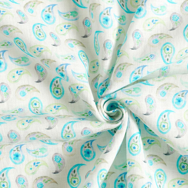 Leinen-Mix Paisley – elfenbein/helltürkis,  image number 3