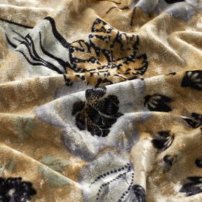 Pannesamt antike Blumen – blaugrau/schwarz, 