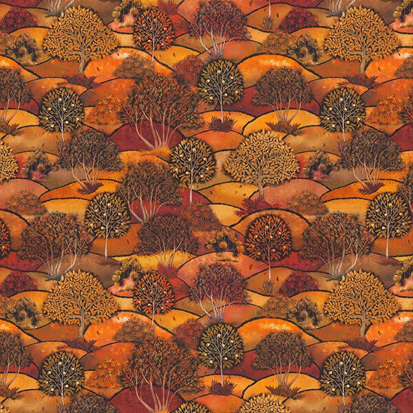 Dekostoff Halbpanama Digitaldruck Landschaft Herbst – bronze/orange,  image number 1
