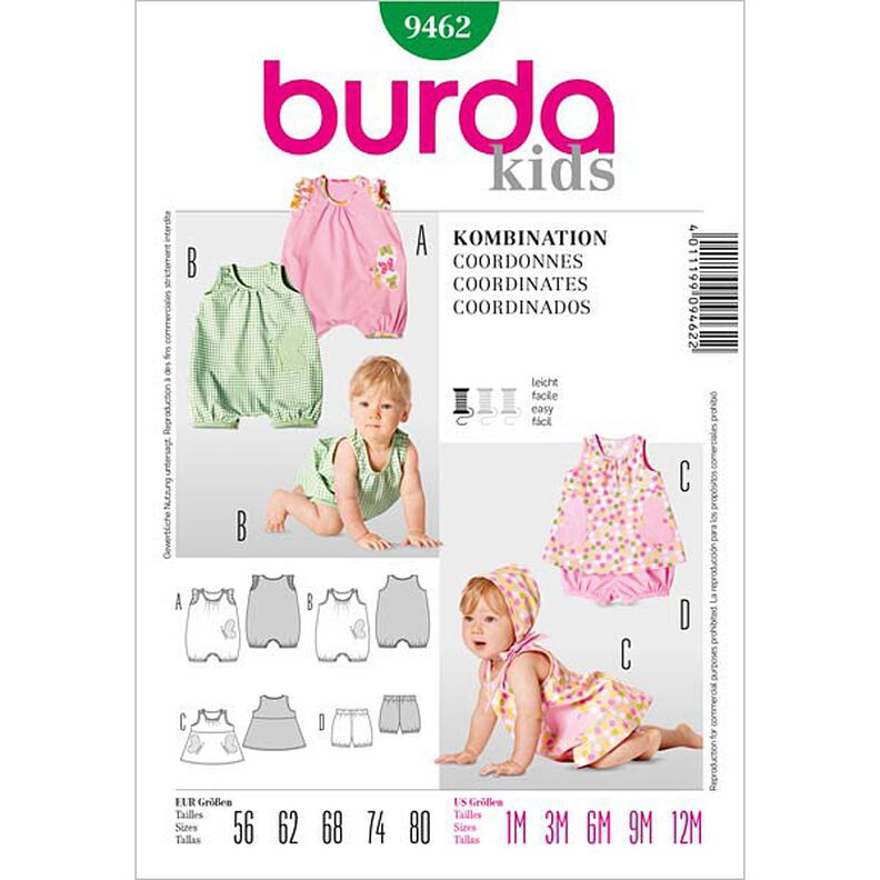 Baby Overall | Kleid | Höschen | Burda 9462 | 56-80,  image number 1