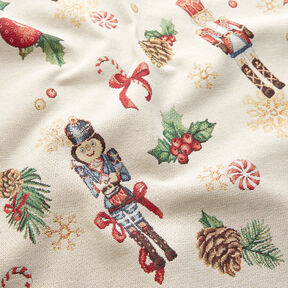 Dekostoff Gobelin festliche Nussknacker – hellbeige/rot, 