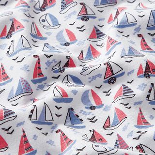 Baumwolljersey Segelboote – weiss, 