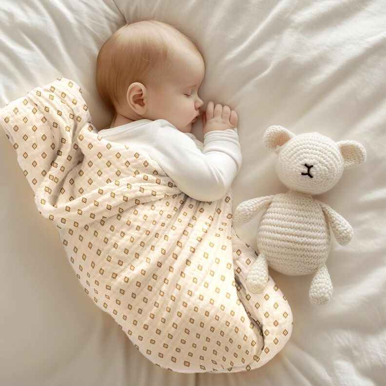 GOTS Musselin/ Doppel-Krinkel Gewebe Boho Rautenmuster  | Poppy Fabrics – creme/zimt,  image number 5
