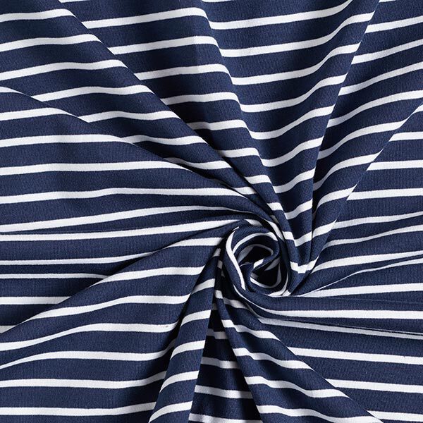 GOTS Baumwolljersey Streifen | Albstoffe – marineblau/weiss | Reststück 50cm