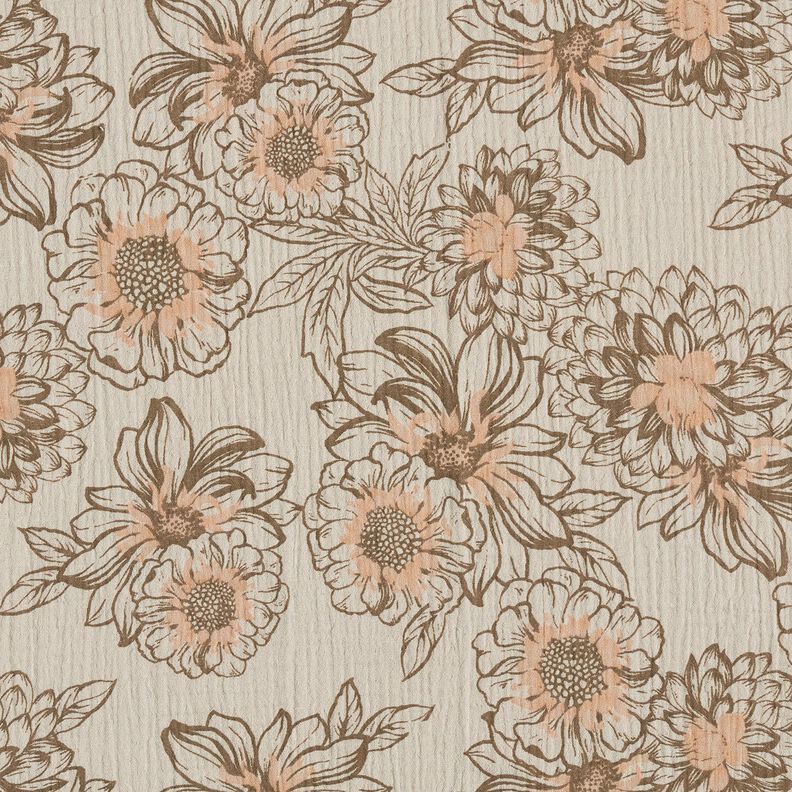 Musselin/ Doppel-Krinkel Gewebe Sommerblumen – helltaupe/mittelbraun, image number 1