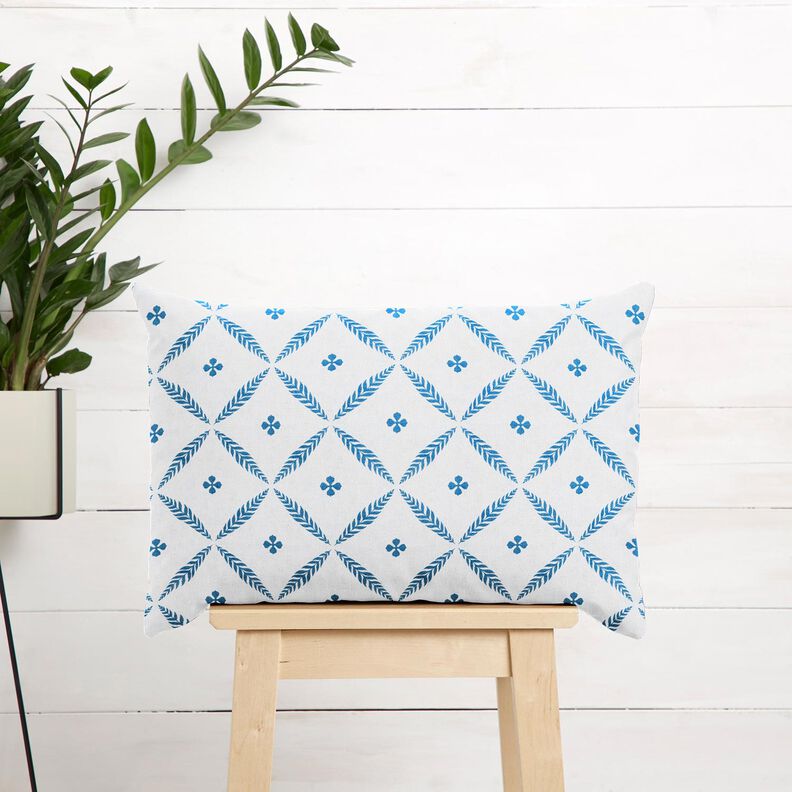 Dekostoff Baumwollköper elegante Rauten – weiss/blau,  image number 6