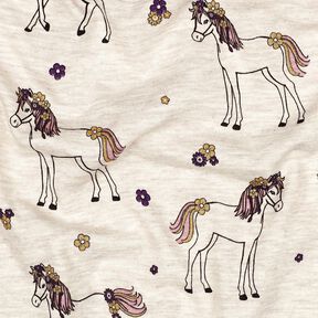 Baumwolljersey Glitzer-Blumenpferd | Poppy Fabrics – natur/gold, 