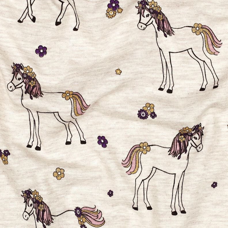 Baumwolljersey Glitzer-Blumenpferd | Poppy Fabrics – natur/gold, image number 2