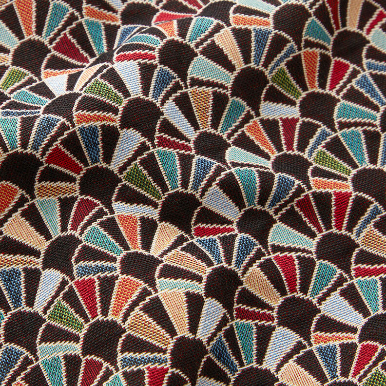 Dekostoff Gobelin Retro Fächer – schwarz/karminrot,  image number 2